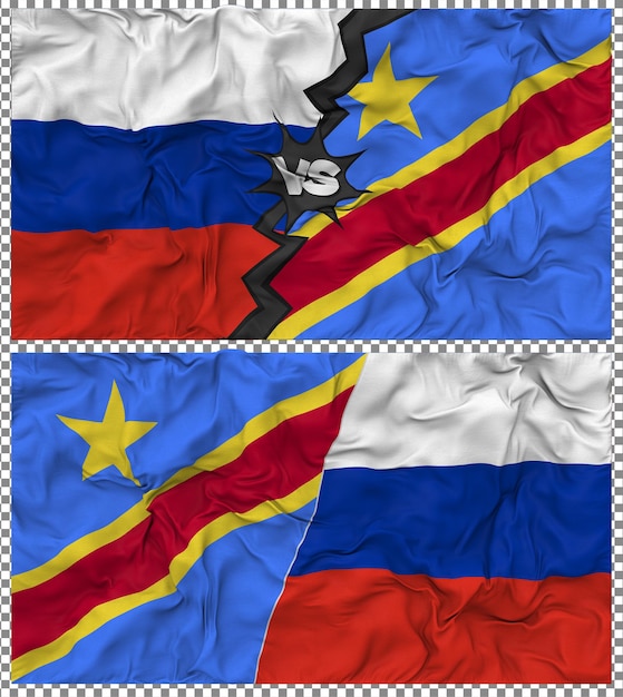 DR Congo versus Rusland Halve gecombineerde vlag Cloth Bump Texture 3D Rendering