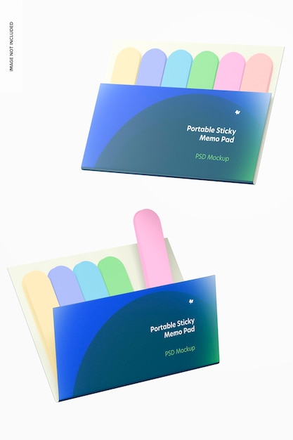 Draagbare sticky memo pads mockup, drijvend