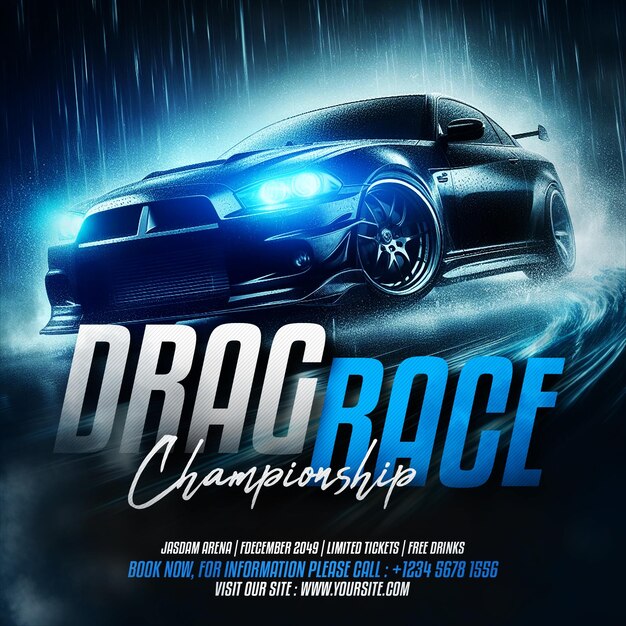 Drag race car exhibition auto show social media flyer templates