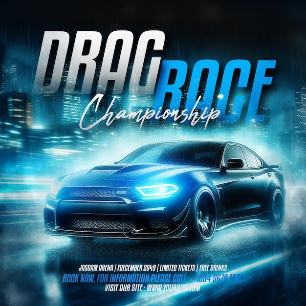 Drag race car exhibition auto show social media flyer templates