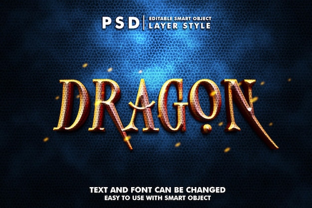 PSD Дракон 3d реалистичный текстовый эффект премиум psd