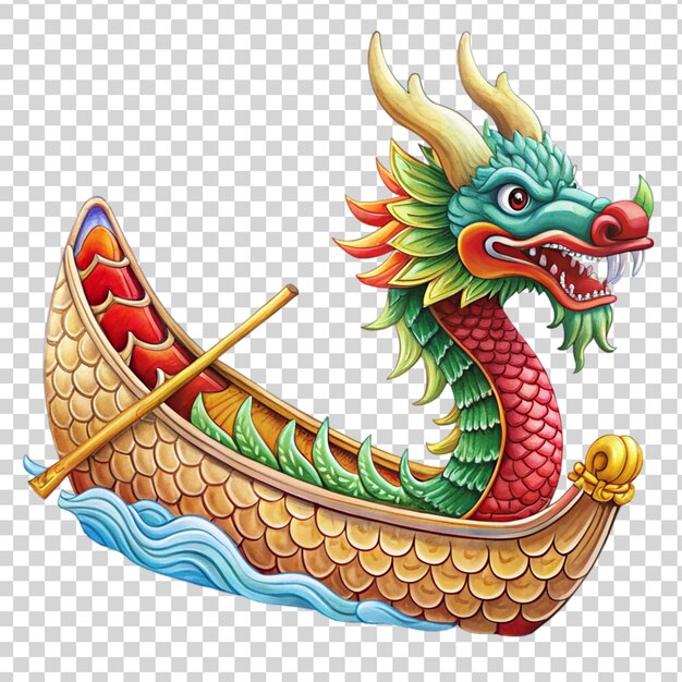 PSD dragon in boat isolated on transparent background