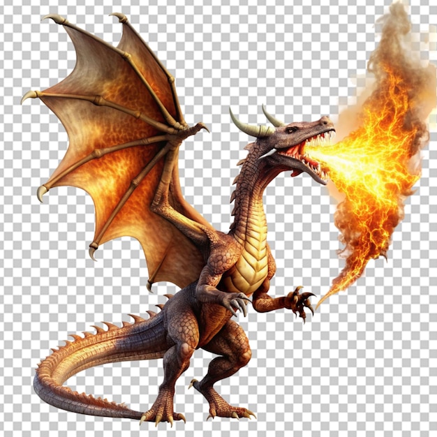 PSD a dragon breathing fire transparent background