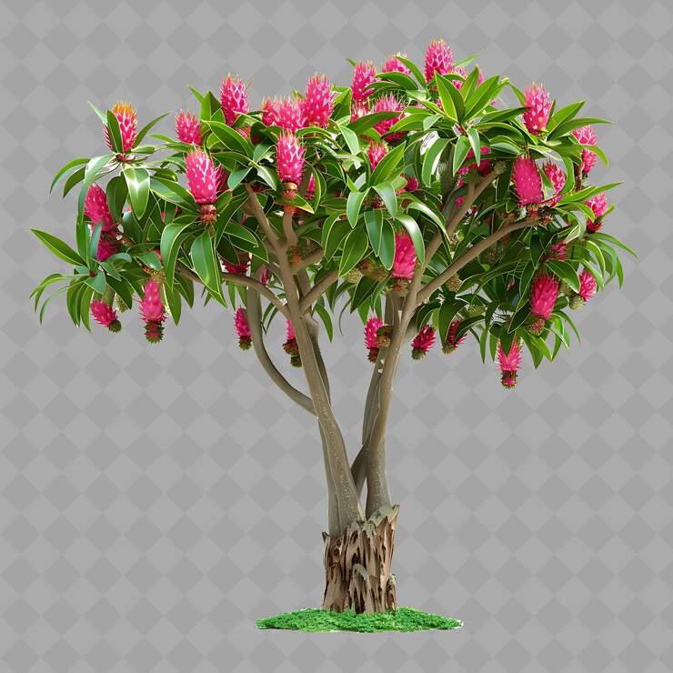 PSD dragon fruit tree with climbing cactus like stems tall tree png tree image on clean background