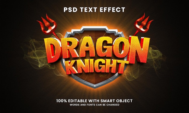 Dragon knight 3d style text effect with shield and weapons