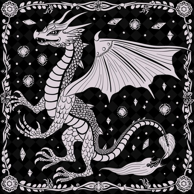 PSD a dragon with a black background with a black background with stars and stars