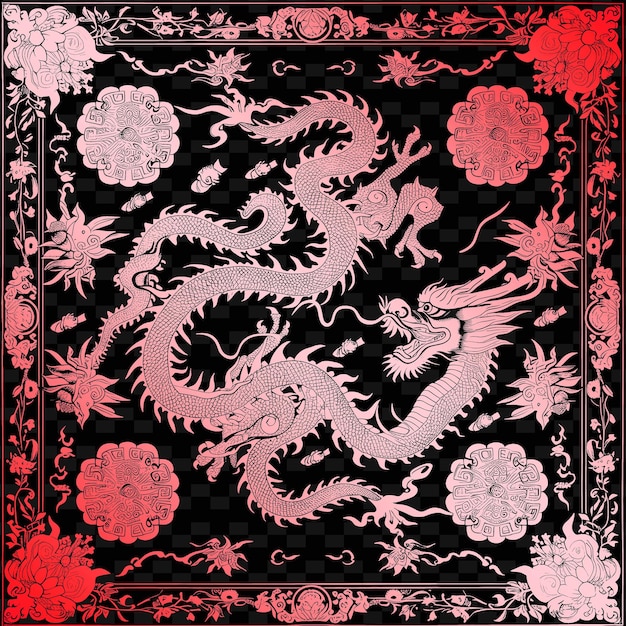 PSD a dragon with a dragon on it is in a red and black background