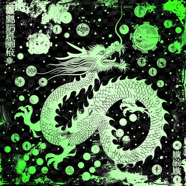 A dragon with a dragon on it and the word chinese on the green background