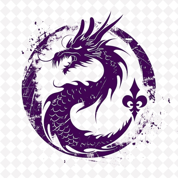 PSD a dragon with a purple background and a flower on it