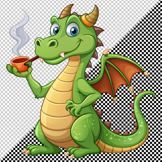 PSD a dragon with smoking pipe on transparent background