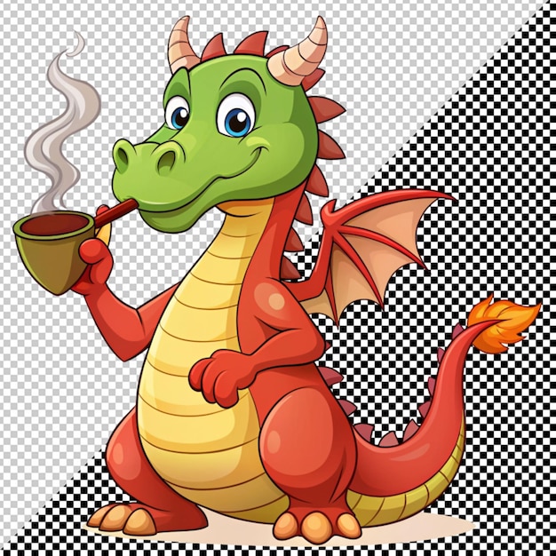 PSD a dragon with smoking pipe on transparent background