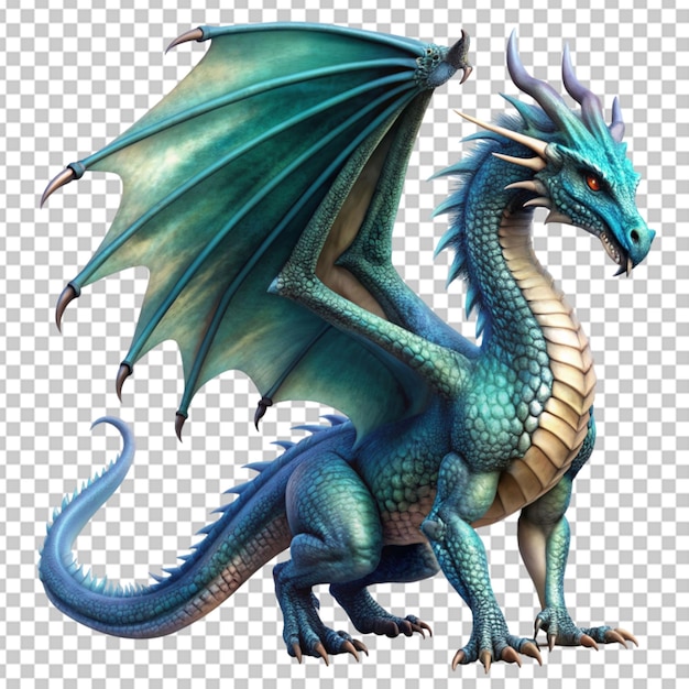 PSD dragon with wings sitting transperant background