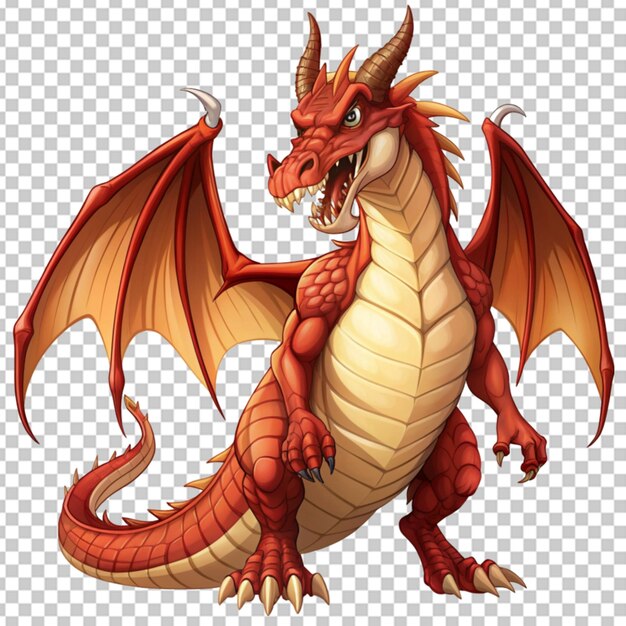 PSD dragon with wings sitting transperant background