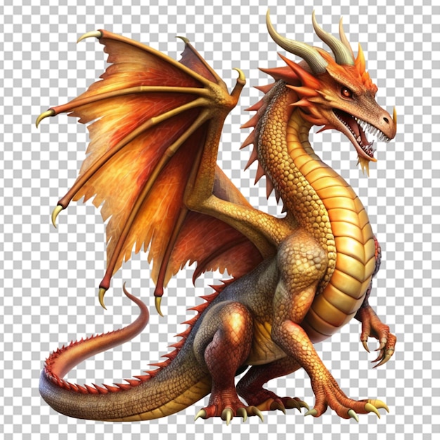 PSD dragon with wings sitting transperant background