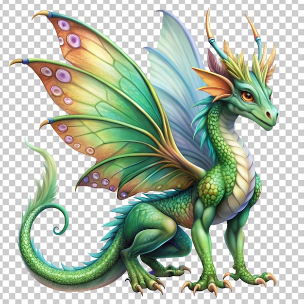 PSD dragon with wings sitting transperant background