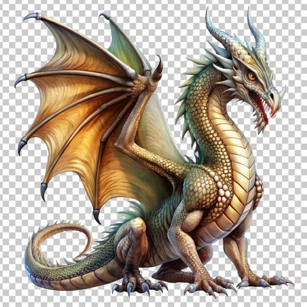 PSD dragon with wings sitting transperant background