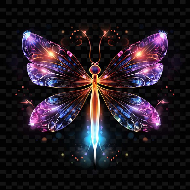 PSD dragonfly magical pond whirling neon lines water lily transp shape y2k neon light art collecties