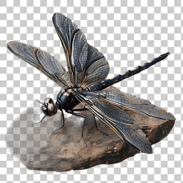 Dragonfly perched on rock