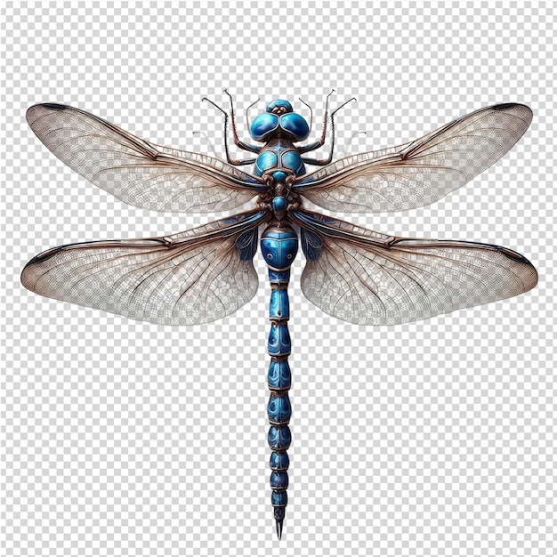 PSD a dragonfly with a blue tail and wings