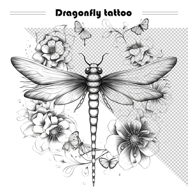 PSD a dragonfly with flowers on it