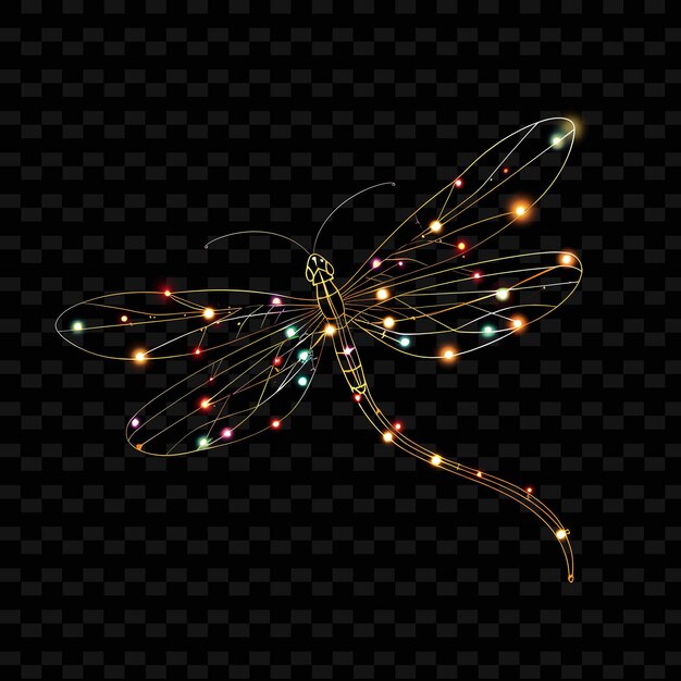 PSD a dragonfly with lights on a black background