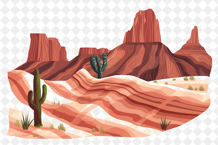 PSD 戲劇性的荒地風景,有條紋的岩石結構和插圖自然風景設計