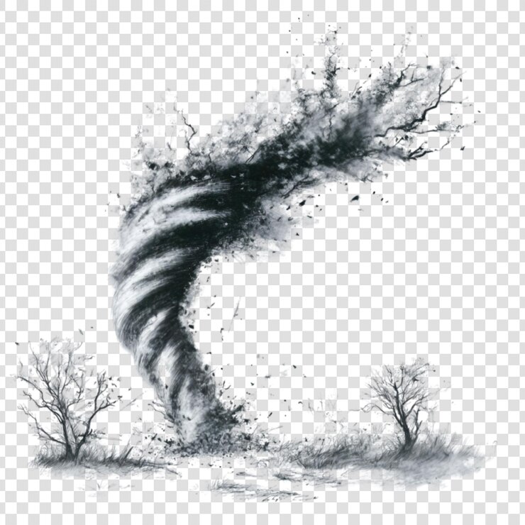 PSD a dramatic dark tornado of smoke isolated on a transparent background