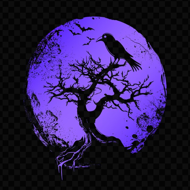 PSD dramatic dead tree logo with decorative crow and fog designe psd vector craetive simple design art