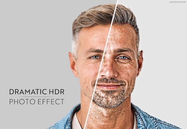 PSD dramatic hdr portrait photo effect mockup