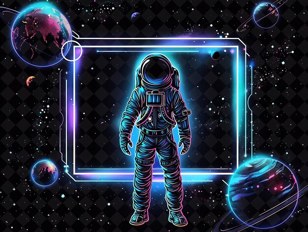 PSD a drawing of a astronaut in space with a space background that says astronaut