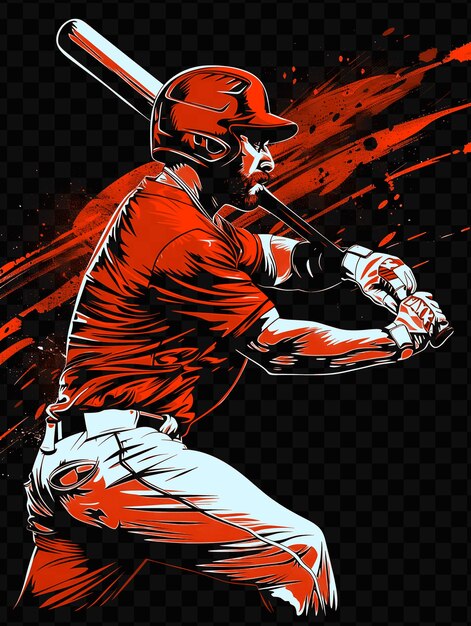 A drawing of a baseball player with a red uniform on