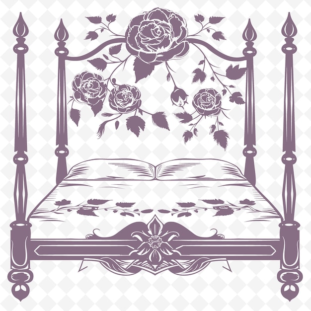 PSD a drawing of a bed with roses on it