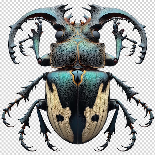 A drawing of a beetle with a blue and white background