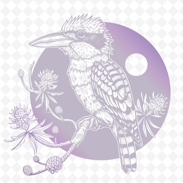 PSD a drawing of a bird with a moon and flowers