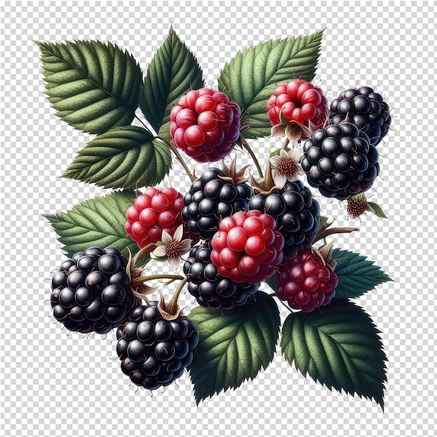 PSD a drawing of a blackberry with leaves and berries