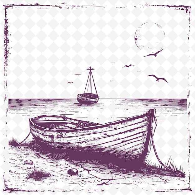 PSD a drawing of a boat and a boat in the water