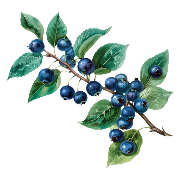 PSD a drawing of a branch with blueberries and leaves