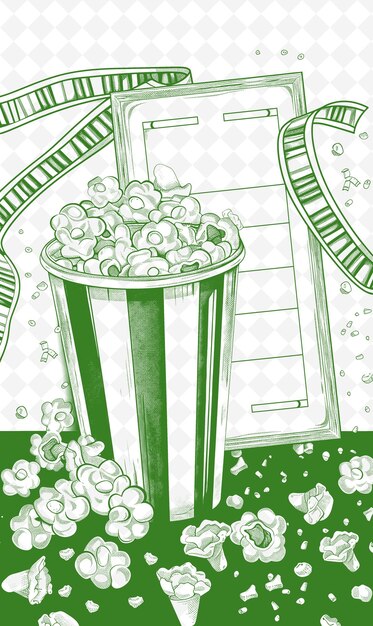 PSD a drawing of a bucket of flowers and a straw