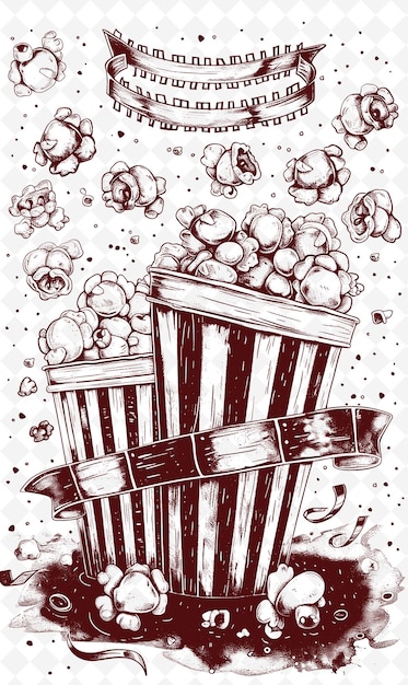 PSD a drawing of a bucket of popcorn and a cup of popcorn