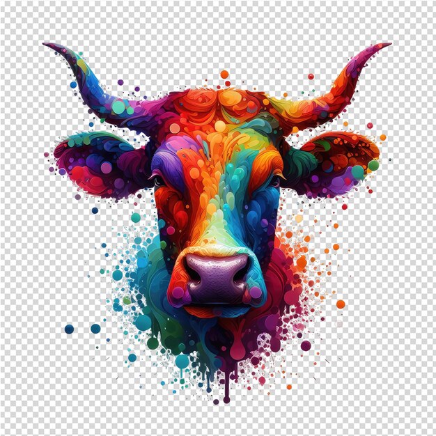 PSD a drawing of a bull with colorful spots on it