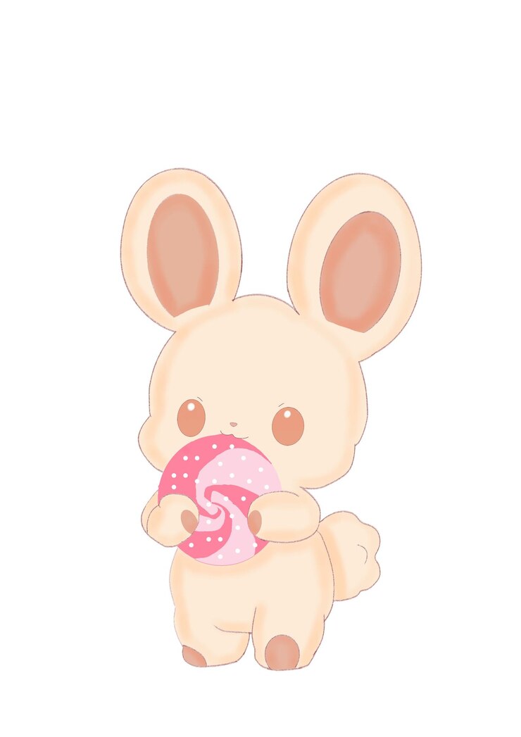PSD a drawing of a bunny holding a pink candy