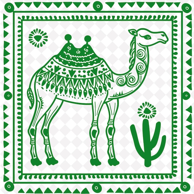 PSD a drawing of a camel with a green background with a design in the middle
