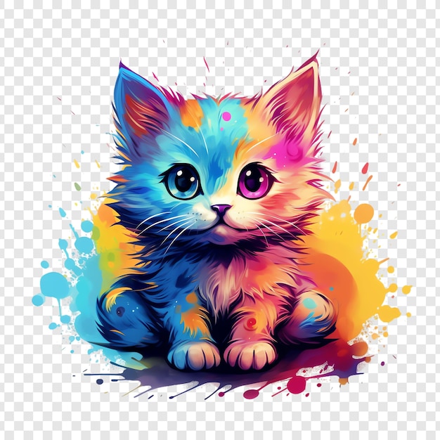 PSD a drawing of a cat with a colorful background and the words cat