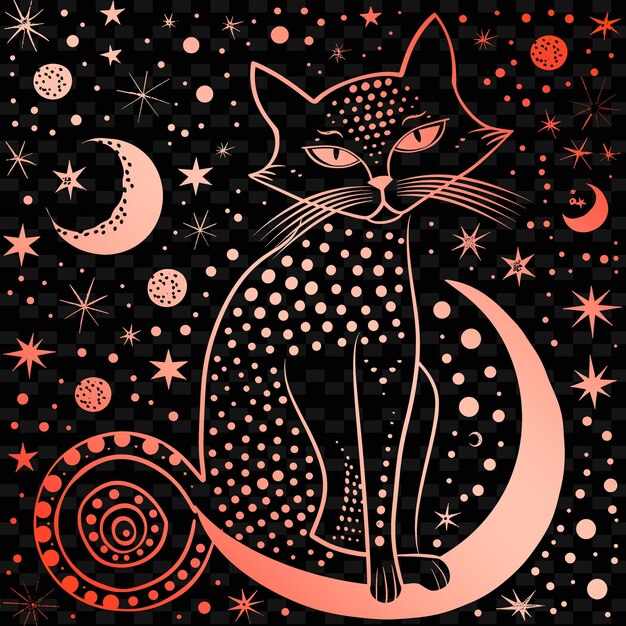 PSD a drawing of a cat with a star and stars in the background