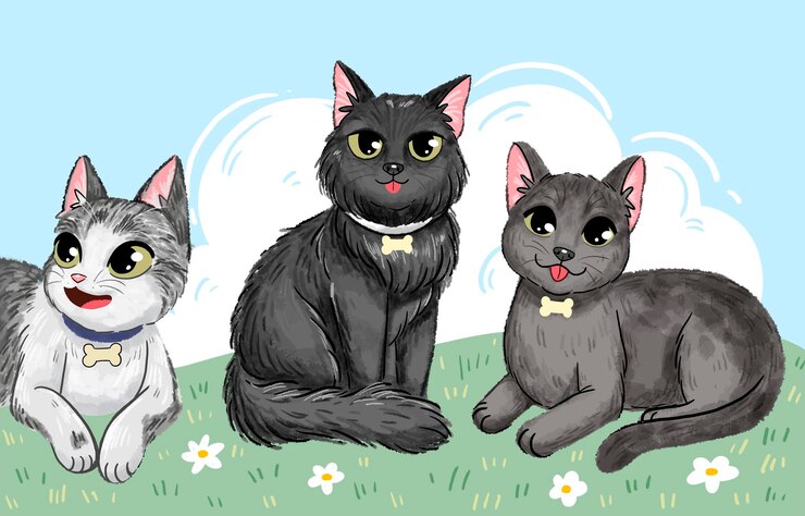 PSD 고양이 그림 세 마리의 귀여운 새끼 고양이 검은 고양이