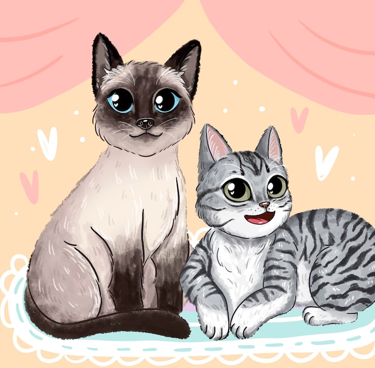 PSD drawing of cats two kittens pet cute