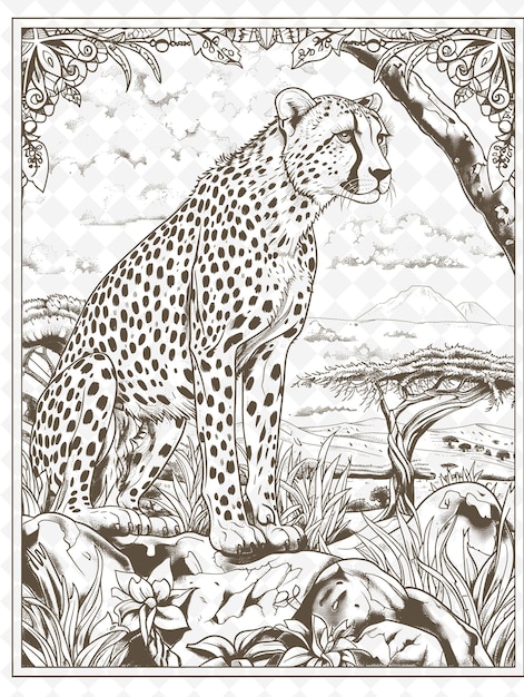 Un disegno di un ghepardo che è su una pagina che dice ghepardo