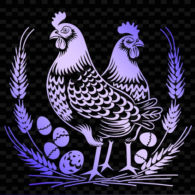 PSD un disegno di un pollo con uno sfondo blu con un disegno viola e blu