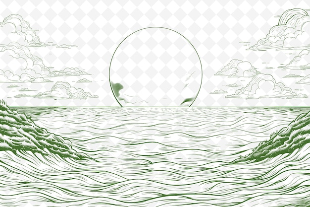 PSD a drawing of a circle and the ocean with a circle in the middle