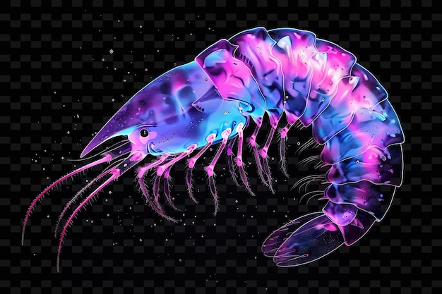 PSD a drawing of a crayfish with a purple and blue coloring